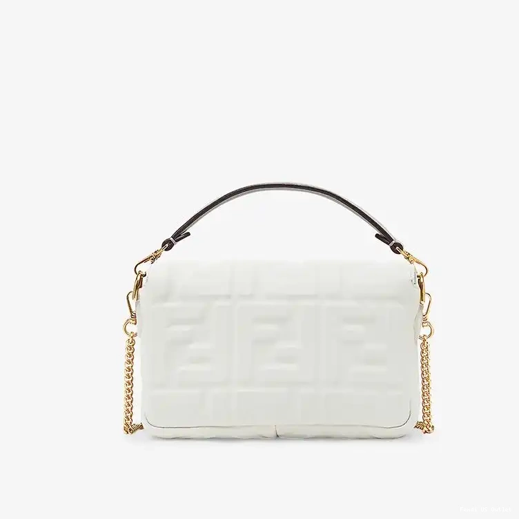 Affordable HOT Fendi White Leather Nappa FF Baguette In Motif Mini Bag 0528